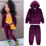 6M-14T Kid Baby Boy Girl Autumn Golden Velvet Suits 2 Pcs Set