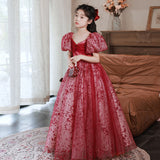 Kid Baby Girl Red Pompous Host High-end Luxury Dresses