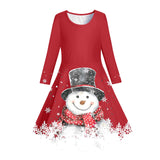 3-10Y Kid Girl Winter Snow Printed Long-sleeved Dresses