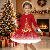 3-12Y Kid Girl Christmas Autumn Winter Long Sleeve 3D Printing Dresses