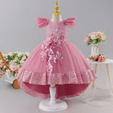 Kid Girls Princess Decal Mesh Fluffy Flowers Dresses