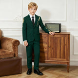 7-12Y Kid Boy British Bronzing Printing Performance Suit 3 Pcs Set