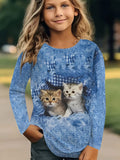 Casual Versatile Trend Animal Digital Printing Girls Crew Neck Long Sleeve T-Shirt