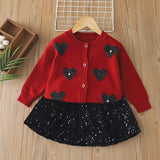 1-6T Kid Baby Girls Foreign Sequins Love Knitted Suit 2 Pcs Set