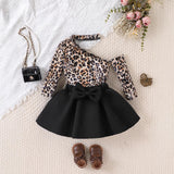 Princess Dress Personalized Slanted Shoulder Neck Long Sleeve Top Bow Lotus Leaf Skirt Set