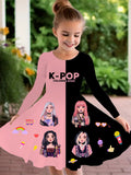 2-10T Kid Girl Crew Neck Long-sleeved Flower Casual Dresses