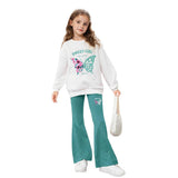 INS Girls 2-piece Set & Butterfly Print Long-sleeved Sweater + Flared Pants
