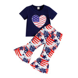 Kid Baby Girl American Independence Day Star Printing Short Sleeve Flared 2 Pcs Set