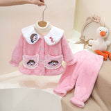 Kid Baby Girls Flannel Thickened Home Cute Cartoon Pajamas