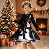 3-12Y Kid Girl Christmas  Autumn Winter Long-sleeved  3D Print Dresses