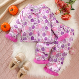 1-4Y Halloween Baby Cute Pumpkin Print Lapel Pajama 2 Pcs Set