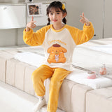 Kid Baby Girls Home Flannel Pajamas Cartoon Velvet Suit