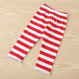 Kid Baby Girls Red Long Sleeved Christmas Striped 2 Pcs Sets