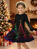 3-12Y Kid Girl Christmas Autumn Winter Long Sleeve 3D Printing Dresses