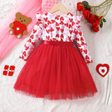 1-6T Kid Baby Girl Summer Love Patchwork Mesh Long Sleeved Dress