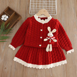 1-6T Kid Baby Girls Autumn Winter Knitted Suit 2 Pcs Set
