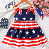 Independence Day Baby Girls Striped Star Milk Silk Printed Splicing Dress