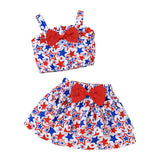 Kid Girls Summer US Independence Day Sleeveless Bow Camisole Short 2 Pcs/set
