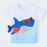 Kid Baby Boy Summer  Round Nec Knitted Cotton Shark Print T-shirt