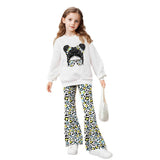 INS Girls Girls Print Sweater and Leopard Flared Pants Casual