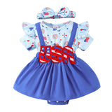 Independence Day Kid Baby Girl Sweet Bow Print Short-sleeved  Dresses