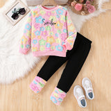 1-8Y Kid Baby Girls Autumn Winter Long-sleeved Fluffy Suits 2 Pcs Set