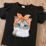 Kid Girls Summer Valentine's Day Cartoon Flying Sleeve 2 Pcs Set