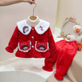 Kid Baby Girls Flannel Thickened Home Cute Cartoon Pajamas