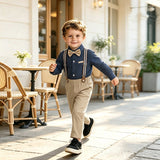 6M-8T Kid Boy British Long-sleeved Overalls Suit 4 Pcs Set