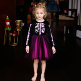 3-8Y Kid Girls Princess Halloween Skull Print Stitching Mesh Dresses