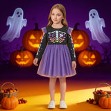 3-8Y Kid Girls Princess Halloween Skull Print Stitching Mesh Dresses