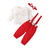 Baby Girl Lace Long-sleeved Straps Bandana 2 Pcs Sets