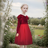 Kid Girl Velvet Long Sleeve Performance Piano Birthday Dresses