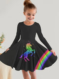 2-10T Kid Baby Girl Fashionable Foreign Pony Poly Print Cute Casual Dresses