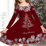 Princess Dress Girls Skirt New Swing Dress Christmas Long Sleeve Crew Neck Skirt