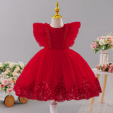 Kid Girl Princess Wedding Flower Mesh Embroidered Sequins Dress