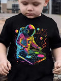 Kid Boy Fashion Cartoon Space Astronaut Summer Short Sleeve T-shirt Tops