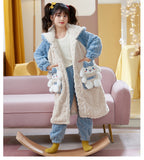 Kid Girls Autumn Winter Coral Plush Thickened Nightgown Pajamas