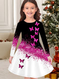 New Christmas Girls Christmas Theme Printed Crew Neck Dress