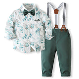 1-5Y Kid Baby Boys Long-sleeved Leaf Print Gentleman Autumn Banquet 4 Pcs Set