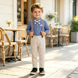 6M-8T Kid Baby Boys Formal Blue Overalls Wedding Birthday Party Suit 2 Pcs Set