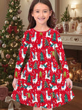 3-10T Kid Girl Flower Long Sleeve Crew Neck Spring Autumn Dresses