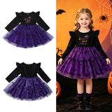 2-7Y Kid Baby Girl Halloween Holiday Flying Sleeves Long Sleeves Dresses