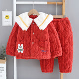 Kid Baby Girl Flannel Winter Coral Velvet Thickened Pajamas