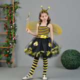 Animal Striped Bee Dress Set Girls Mesh Dress Halloween