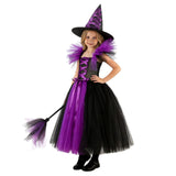 2-12Y Kid Girl Long Witch Performance Mesh Ghost Halloween Dress