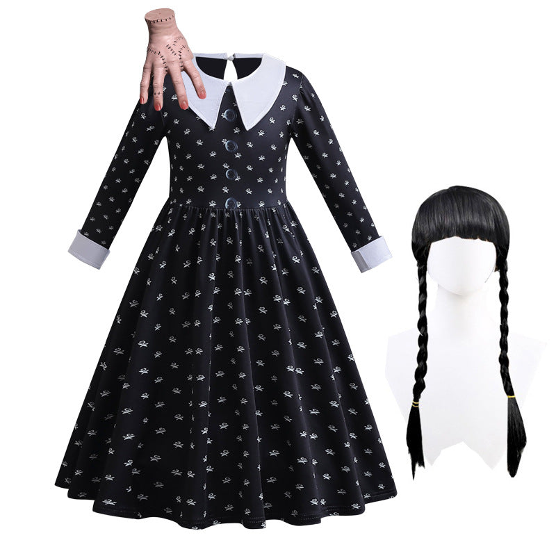 3-13T Girls Movie Wednesday Costume Black Gown Halloween Carnival Party Dresses