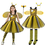 Animal Striped Bee Dress Set Girls Mesh Dress Halloween
