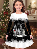 New Christmas Girls Christmas Theme Printed Crew Neck Dress