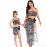 Family Matching Parent-child Leopard Print Bikini Three-piece Suspender Swimsuit